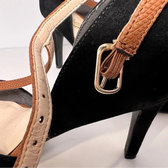 Seychelle Heritage 2 tone stretch ankle strap suede t-strap 3.5in stiletto sz8 - Picture 6 of 8